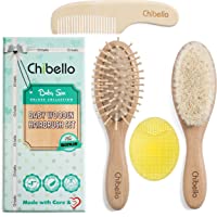 Los mejores  - Chibello 4 pieza cepillo de pelo del bebé de madera y juego de peine | natural de cabra cepillo cerdas | madera cepillo…